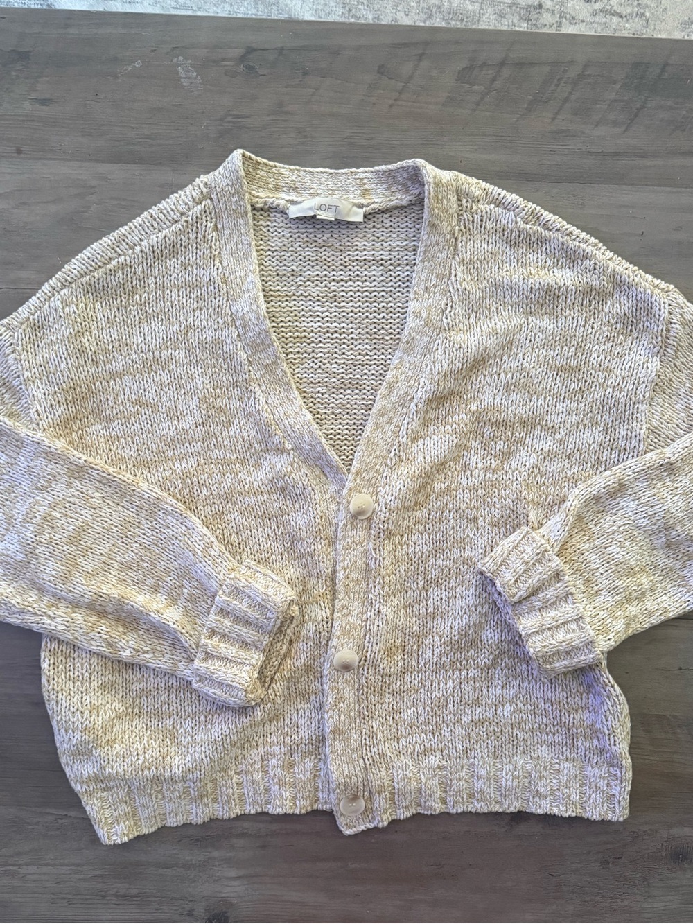LOFT Cream Marled Knit Button-Front Cardigan